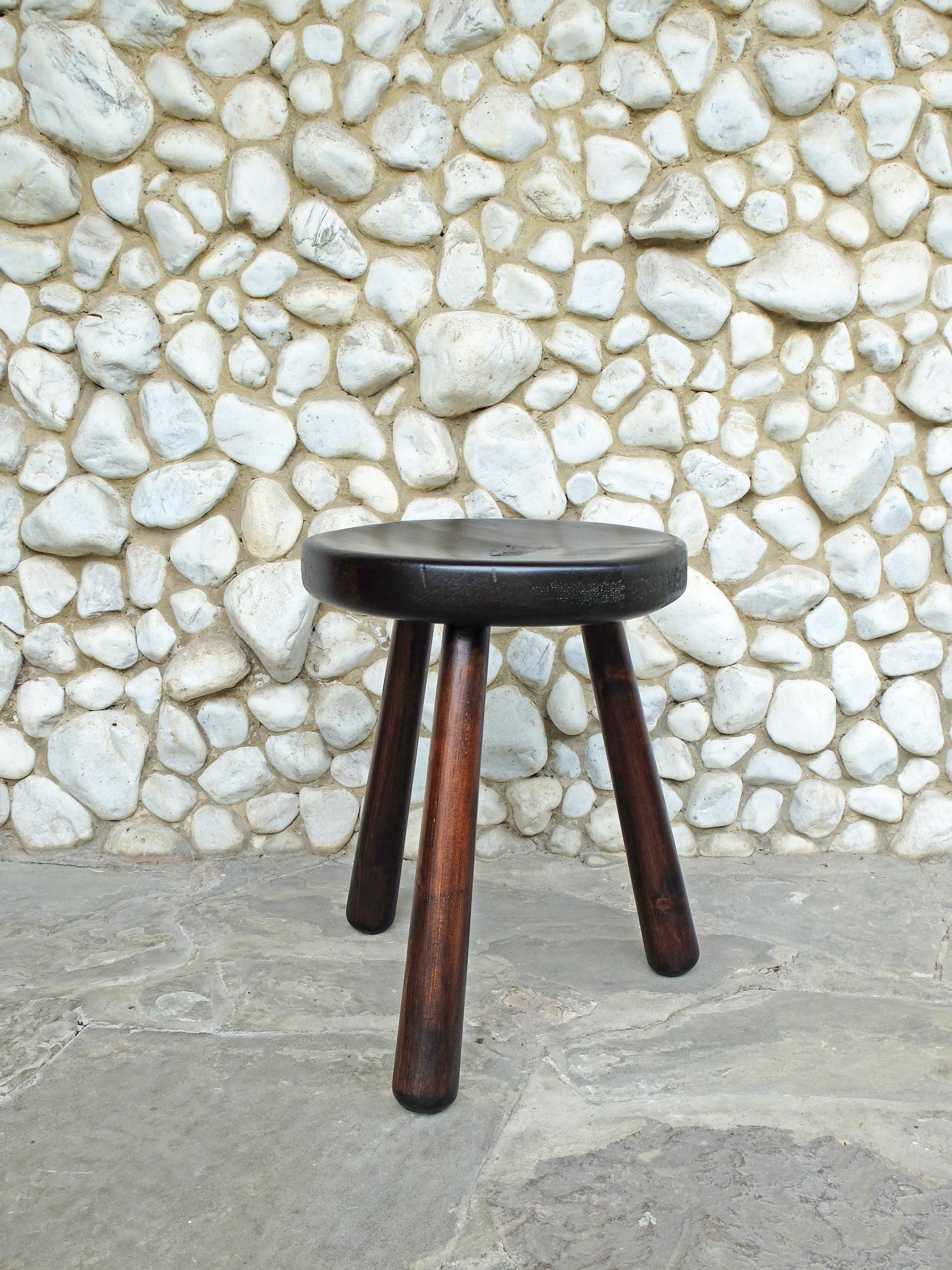 Tripod Stool in the Style of Les Arcs Stools by Charlotte Perriand, France 1960s 3