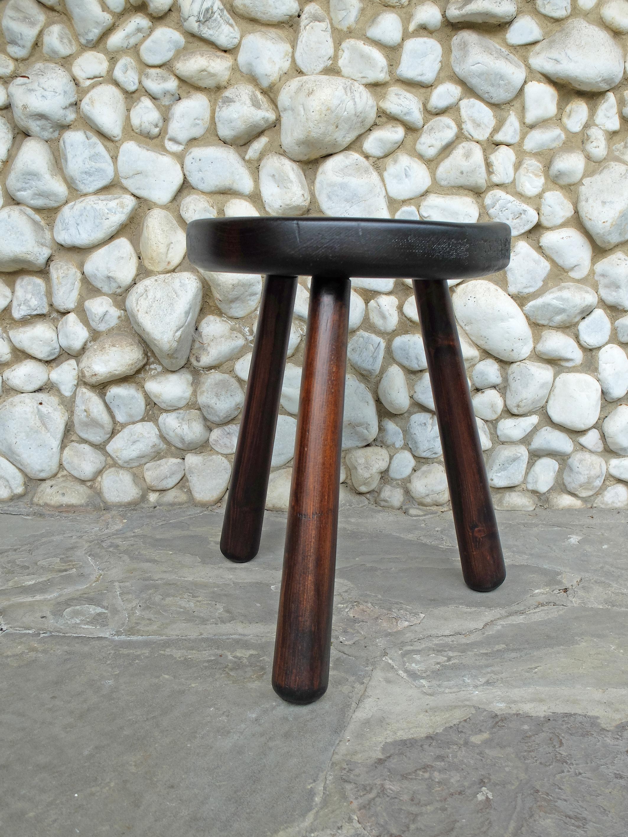 Mid-Century Modern Tripod Stool in the Style of Les Arcs Stools by Charlotte Perriand, France 1960s