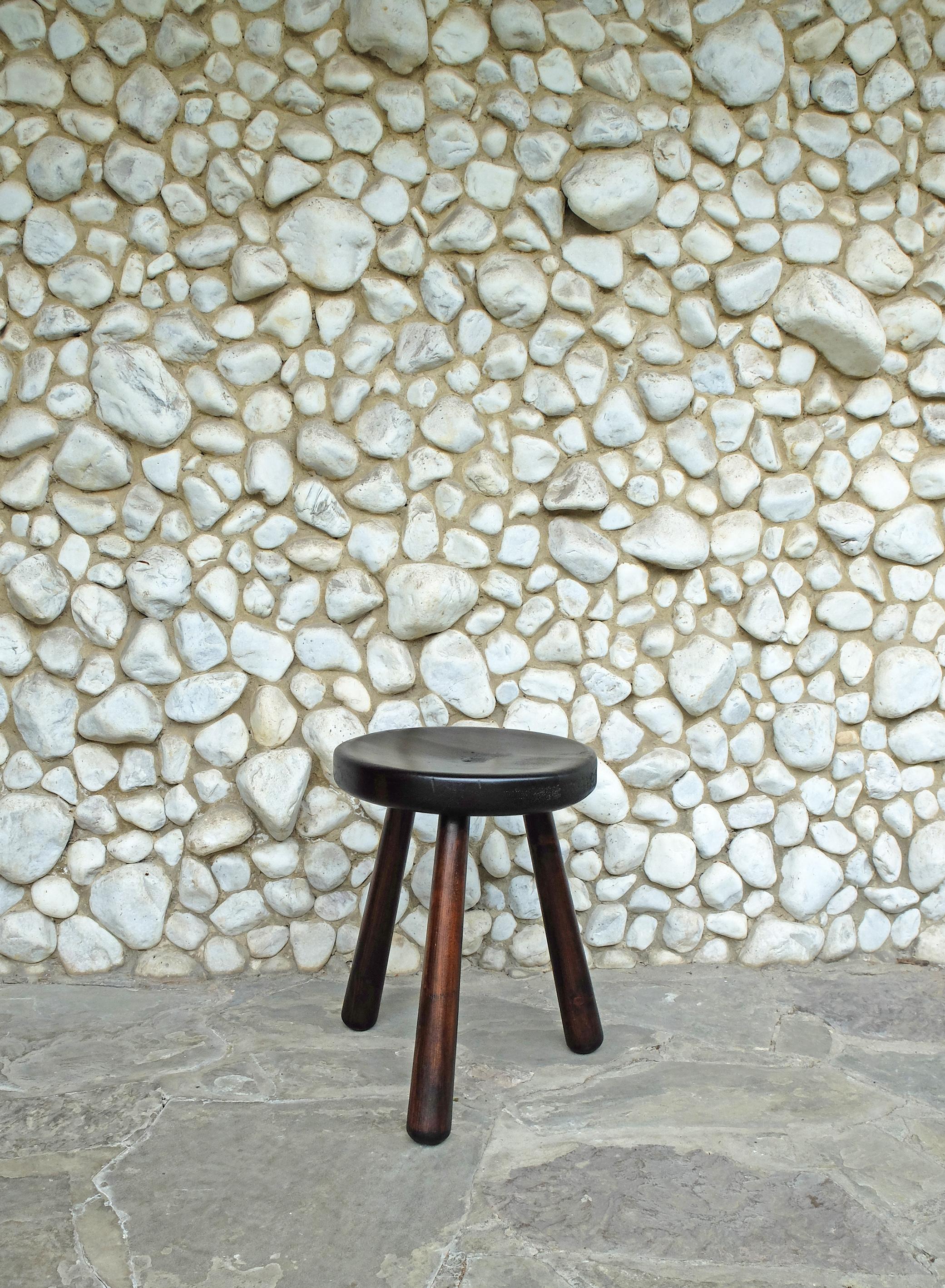 French Tripod Stool in the Style of Les Arcs Stools by Charlotte Perriand, France 1960s