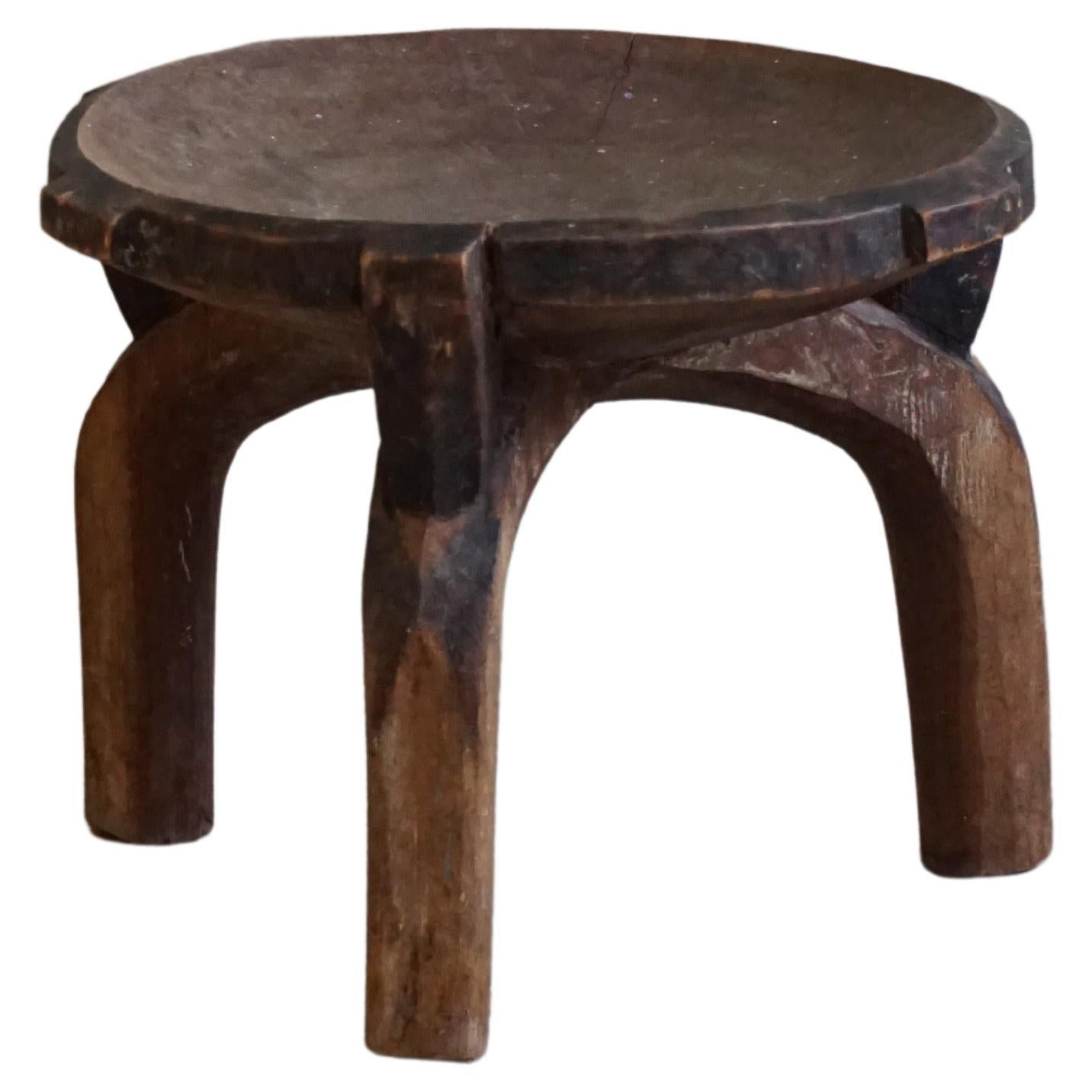 Tripod Stool / Side Table in Solid Wood, Wabi Sabi Style, Made in Africa, 1950s For Sale