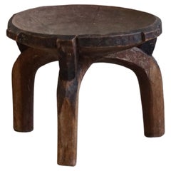 Vintage Tripod Stool / Side Table in Solid Wood, Wabi Sabi Style, Made in Africa, 1950s