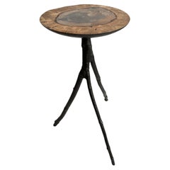 Tripod Table Handcrafted of Petrified Wood, Cast Bronze, and Burl Ash