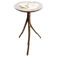 Tripod Table Handcrafted of Petrified Wood, Cast Bronze, and Burl Ash