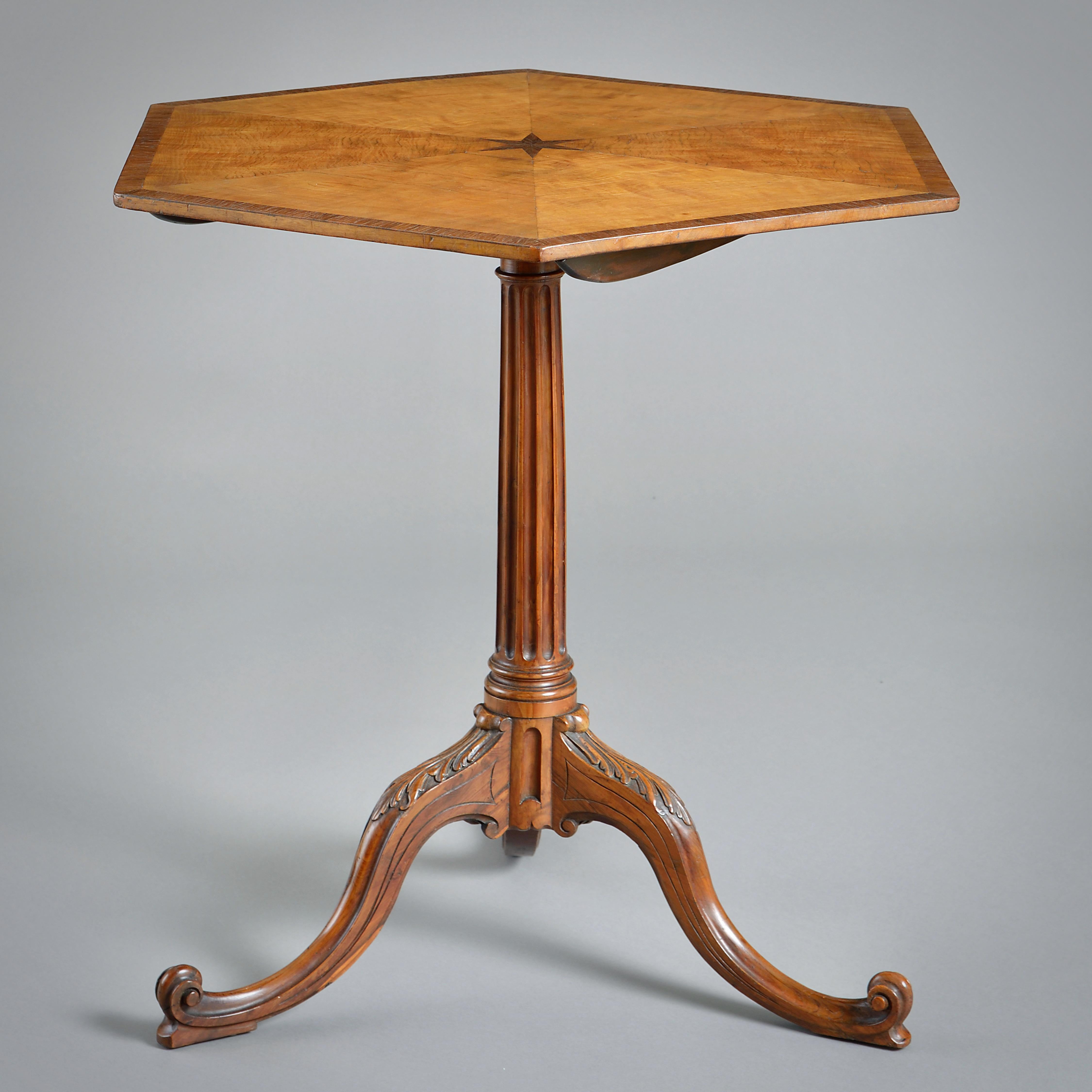 A FINE SATINWOOD, BLACK ROSEWOOD AND YEW-WOOD TRIPOD TABLE IN THE MANNER OF THOMAS CHIPPENDALE, Circa 1770.