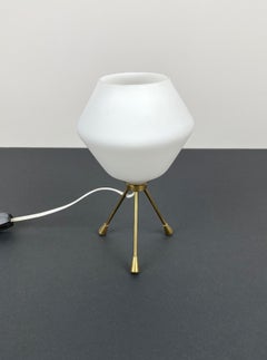 Tripod Table Lamp Brass and Opaline Glass, Italy, 1960s