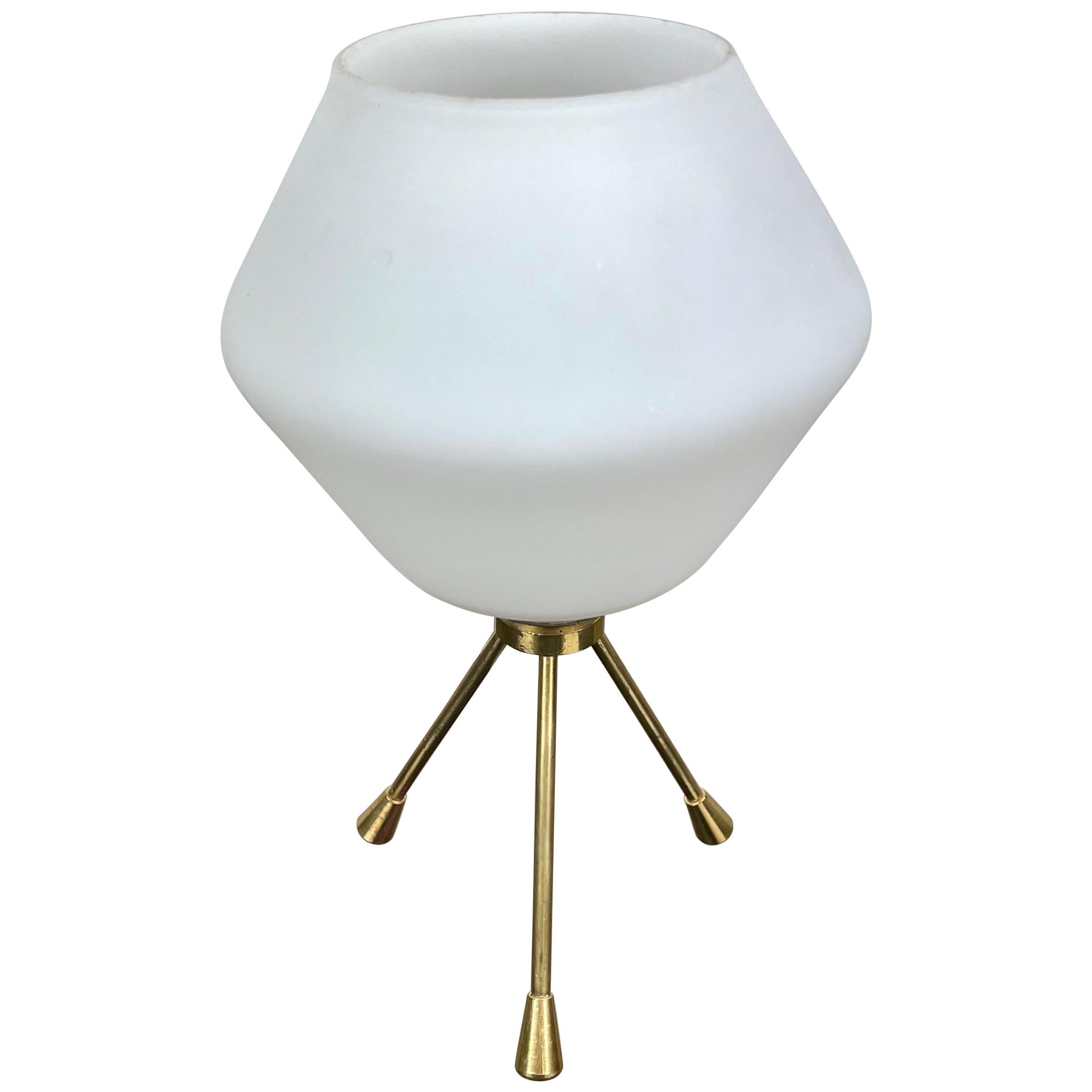 Tripod Table Lamp Brass and Opaline Glass, Italy, 1960s