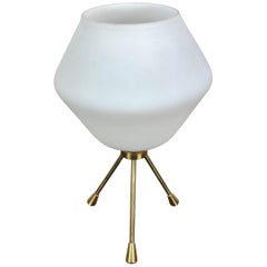Tripod Table Lamp Brass and Opaline Glass, Italy, 1960s