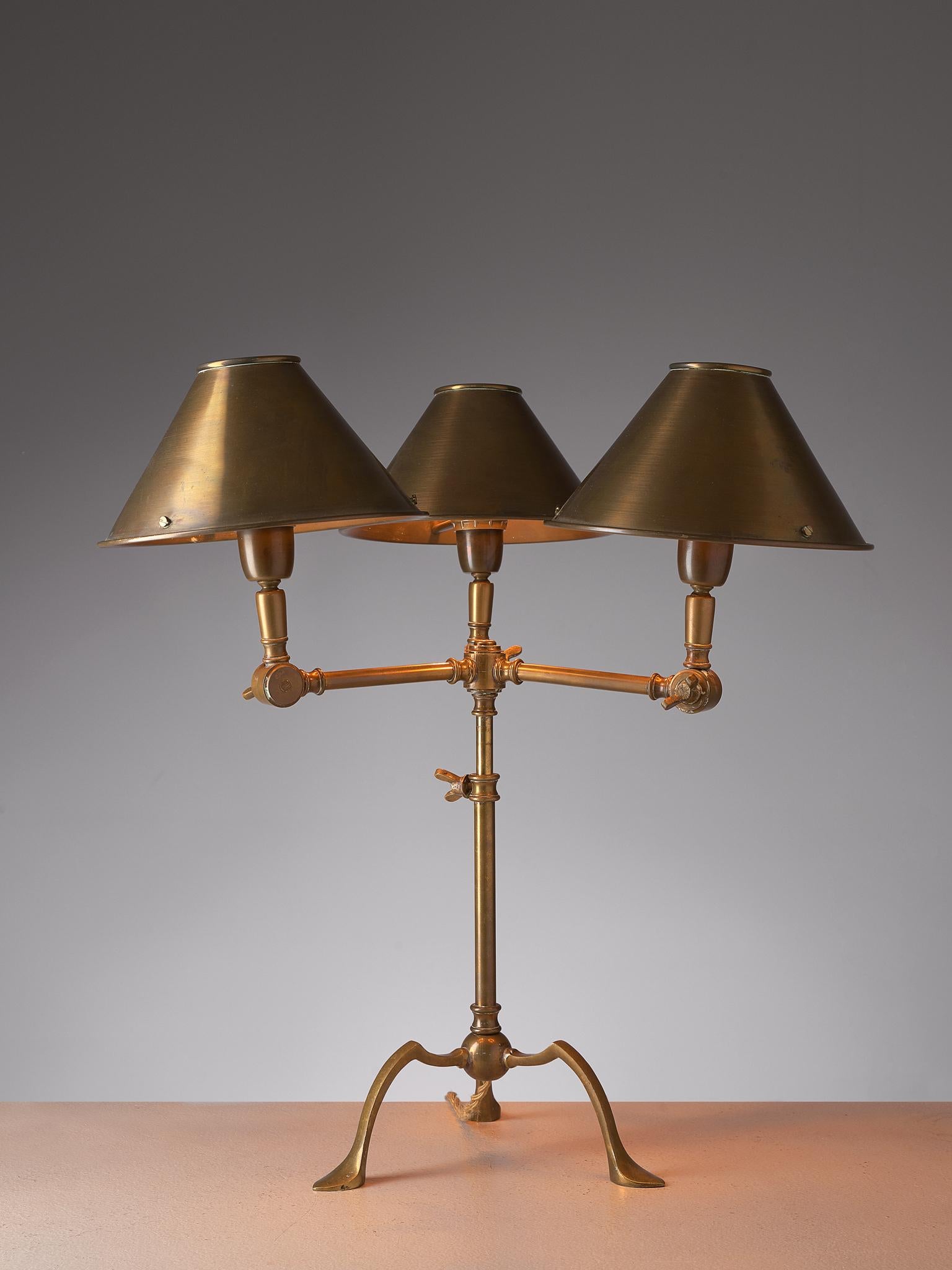 Mid-Century Modern Tripod Table Lamp in Brass, Italy