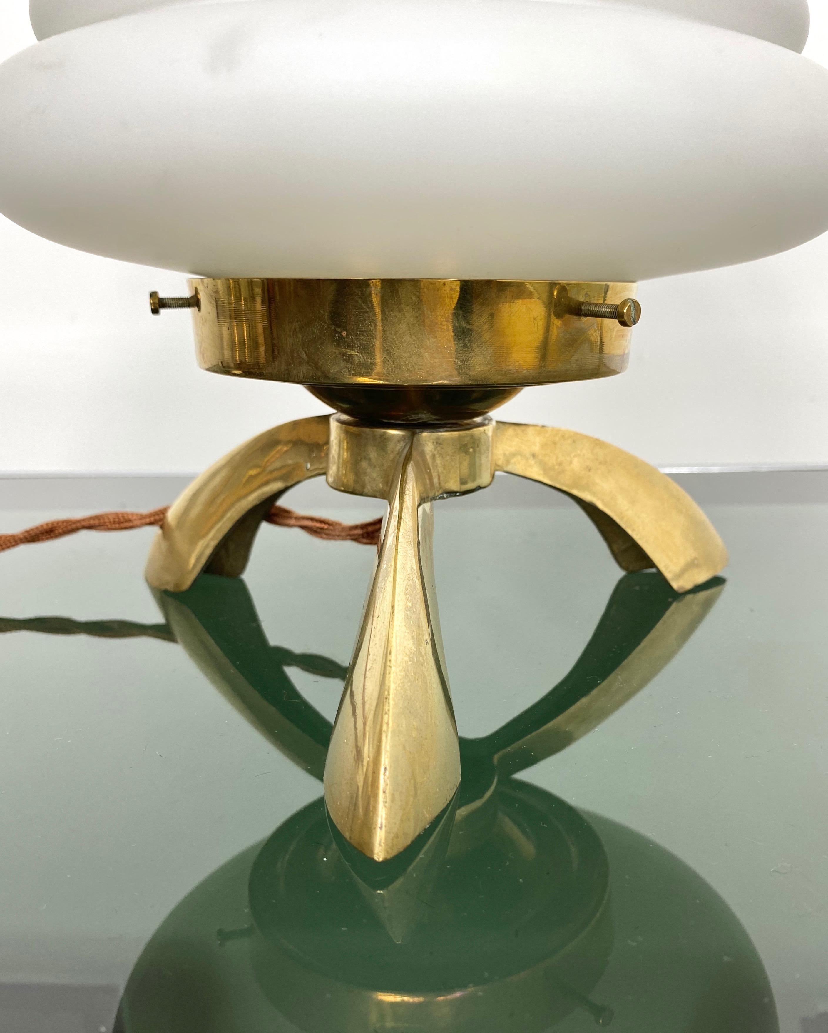 Tripod Table Lamp in Opaline Glass and Brass Angelo Lelli Space Age Style, 1960s For Sale 7