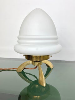 Tripod Table Lamp in Opaline Glass and Brass Angelo Lelli Space Age Style, 1960s
