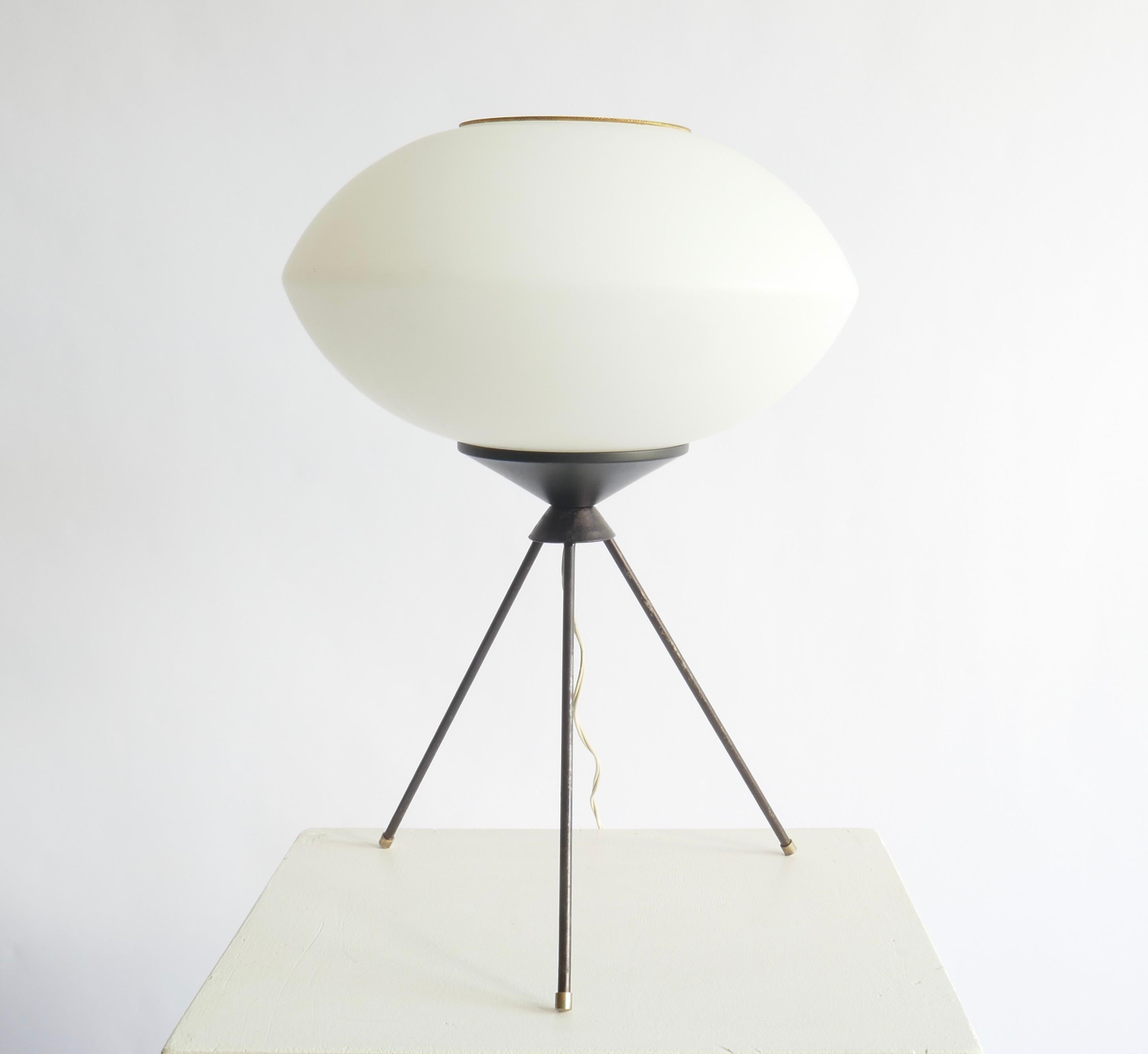 Mid-Century Modern Tripod Table Lamp with Opaline Glass, Italy, 1950s