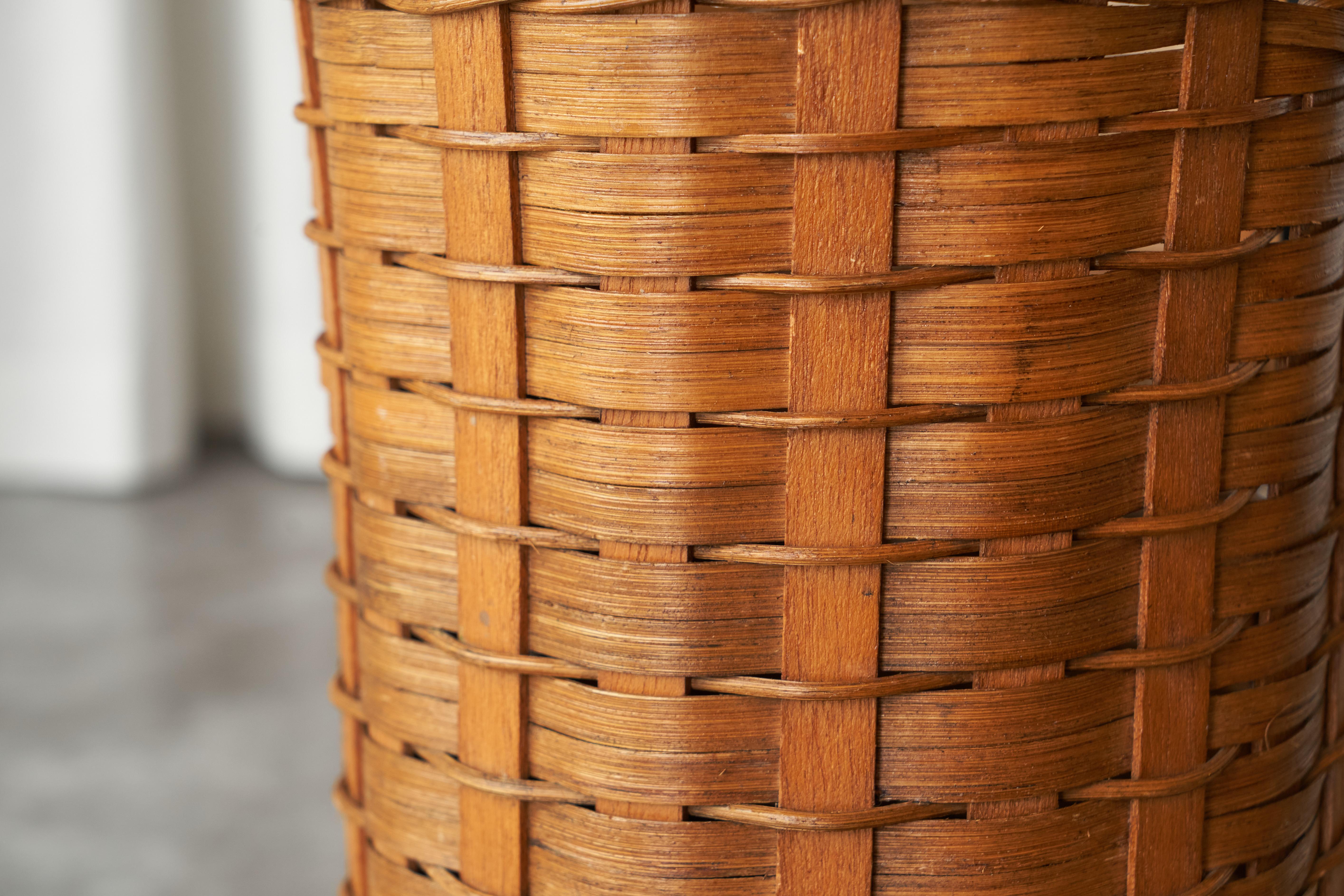 Hand-Crafted Tripod Umbrella Stand in Rattan and Metal 1960s