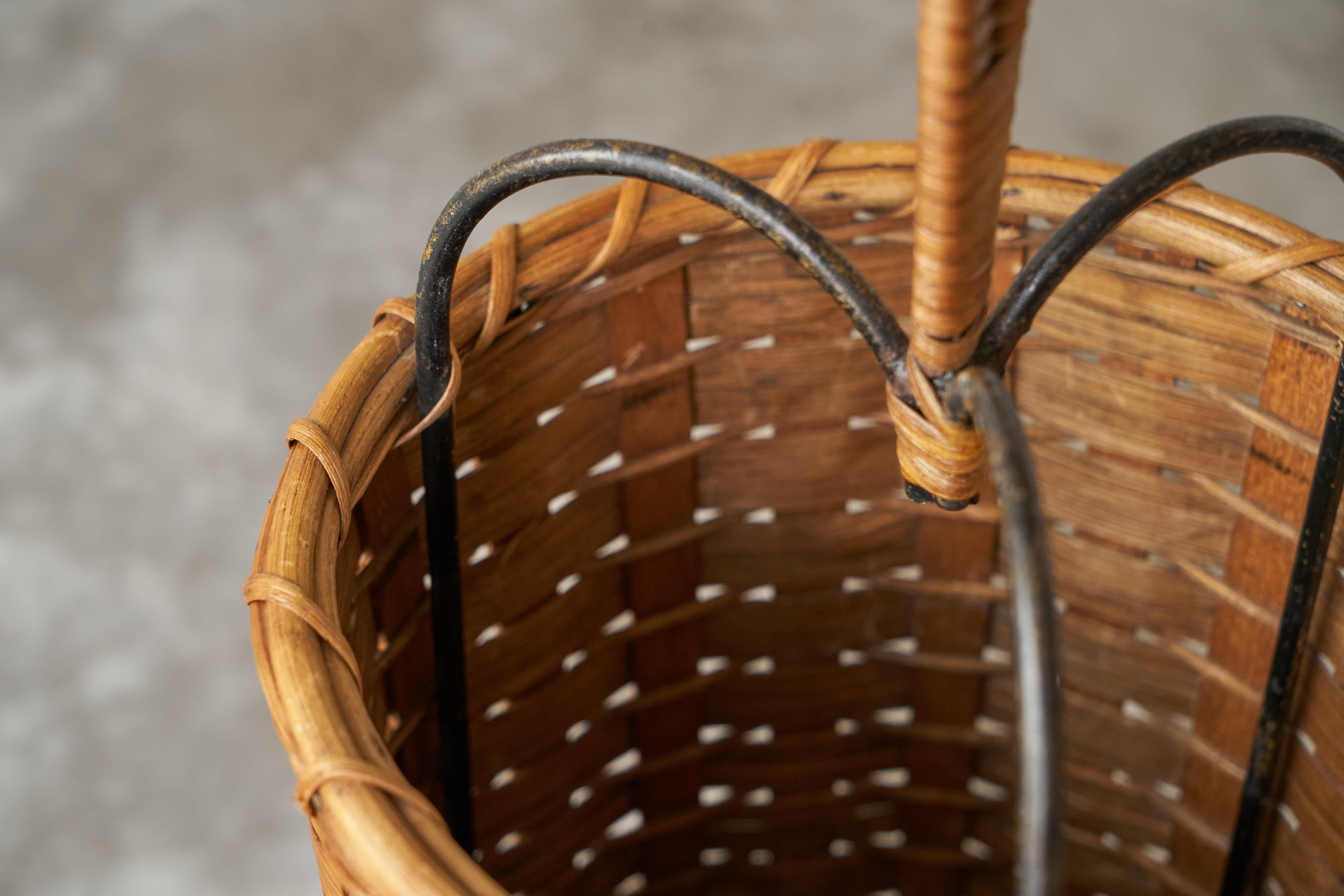 20th Century Tripod Umbrella Stand in Rattan and Metal 1960s