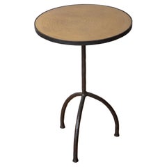 Martini Side Table Tripod Wrought Iron with Etched Brass Top, in stock