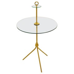 Table d'appoint Tripode en laiton et verre:: Italie:: circa 1950