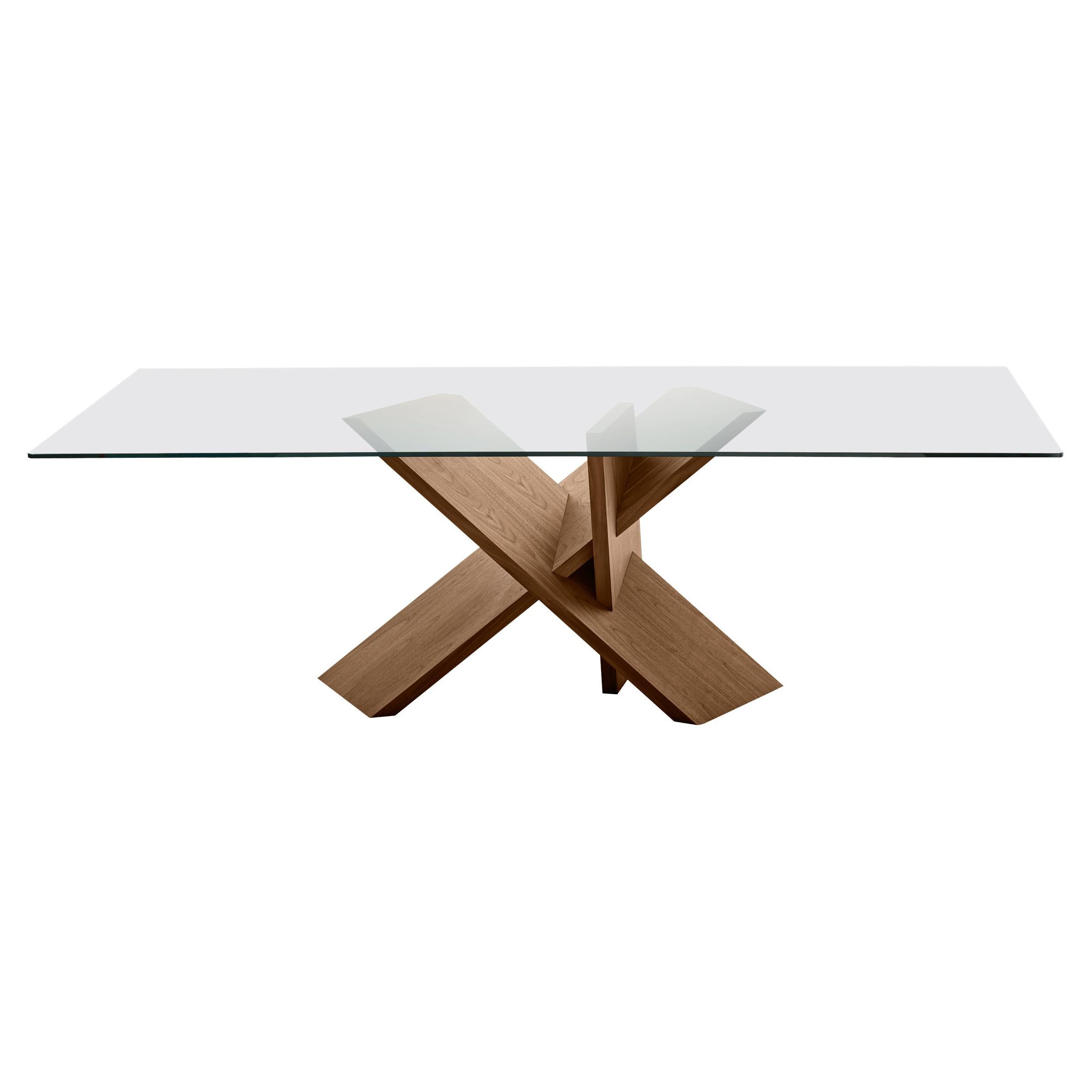 Tripode Table in Glass Top with Canaletto Walnut Legs by Luigi Semeraro For Sale