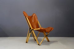 Chaise pliante Tripolina de Viganò en cuir et teck:: circa 1970