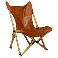 Tripolina Folding Chair by Viganò in Leather and Teak from circa 1970s