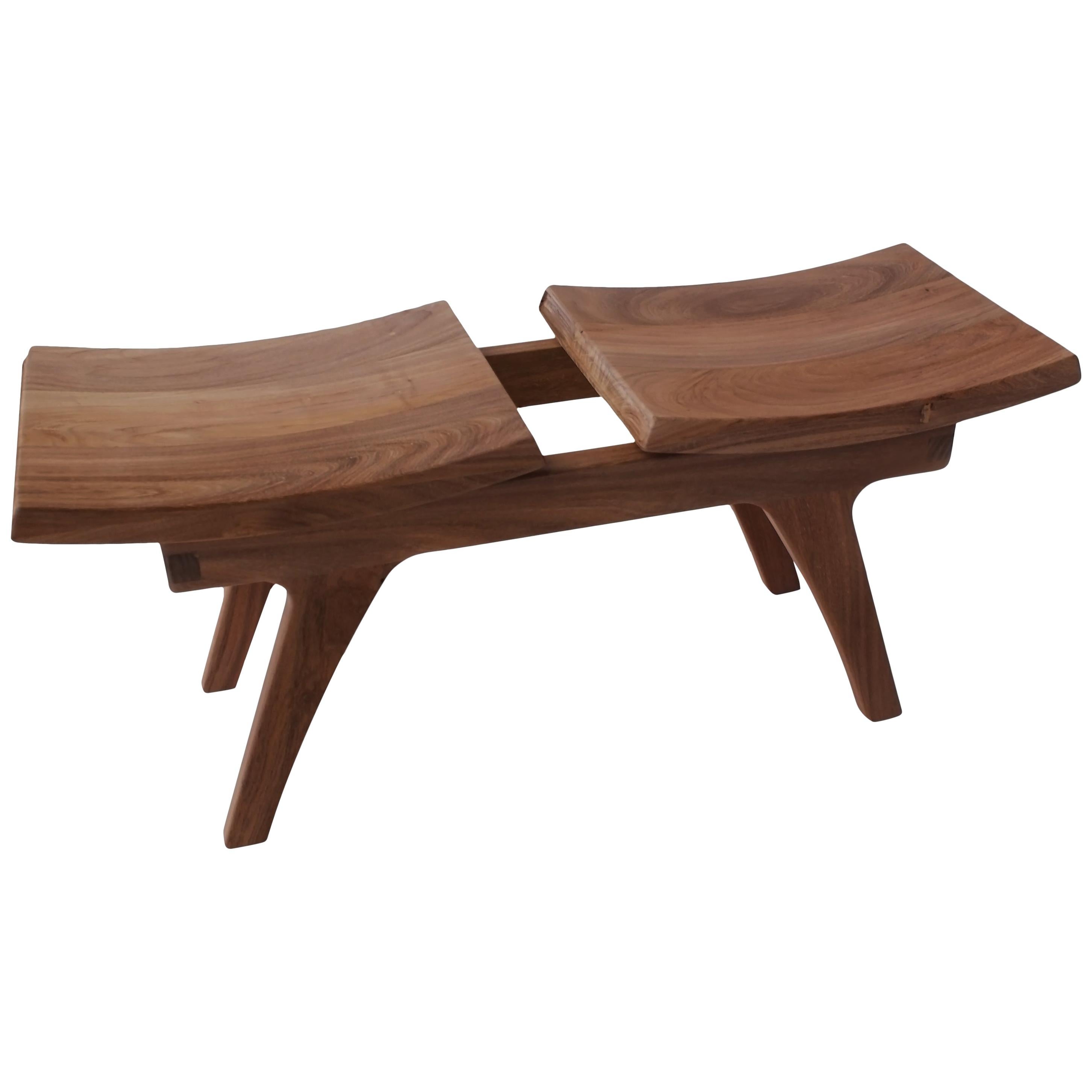 Tripot, Solid Walnut Wood Bench, Stool with Two Seats
