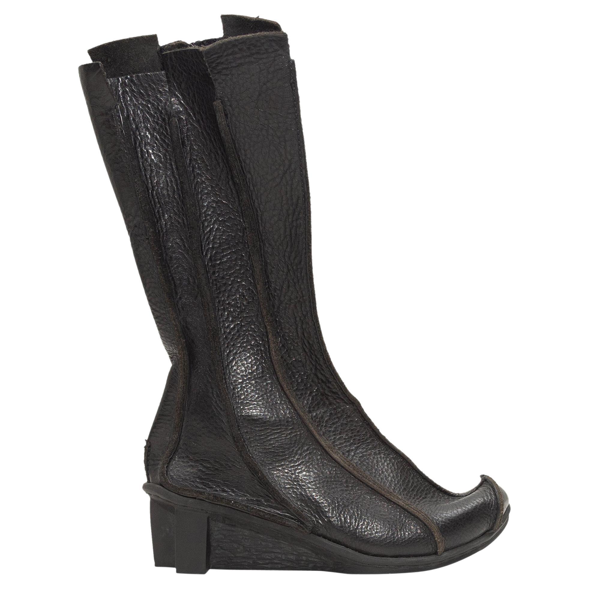Trippen Black Leather Panel Wedge Boots