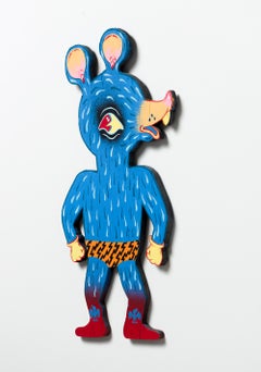 "Mouse", Whimsical Mouse Character Cutout Sculpture on Salvaged Wood