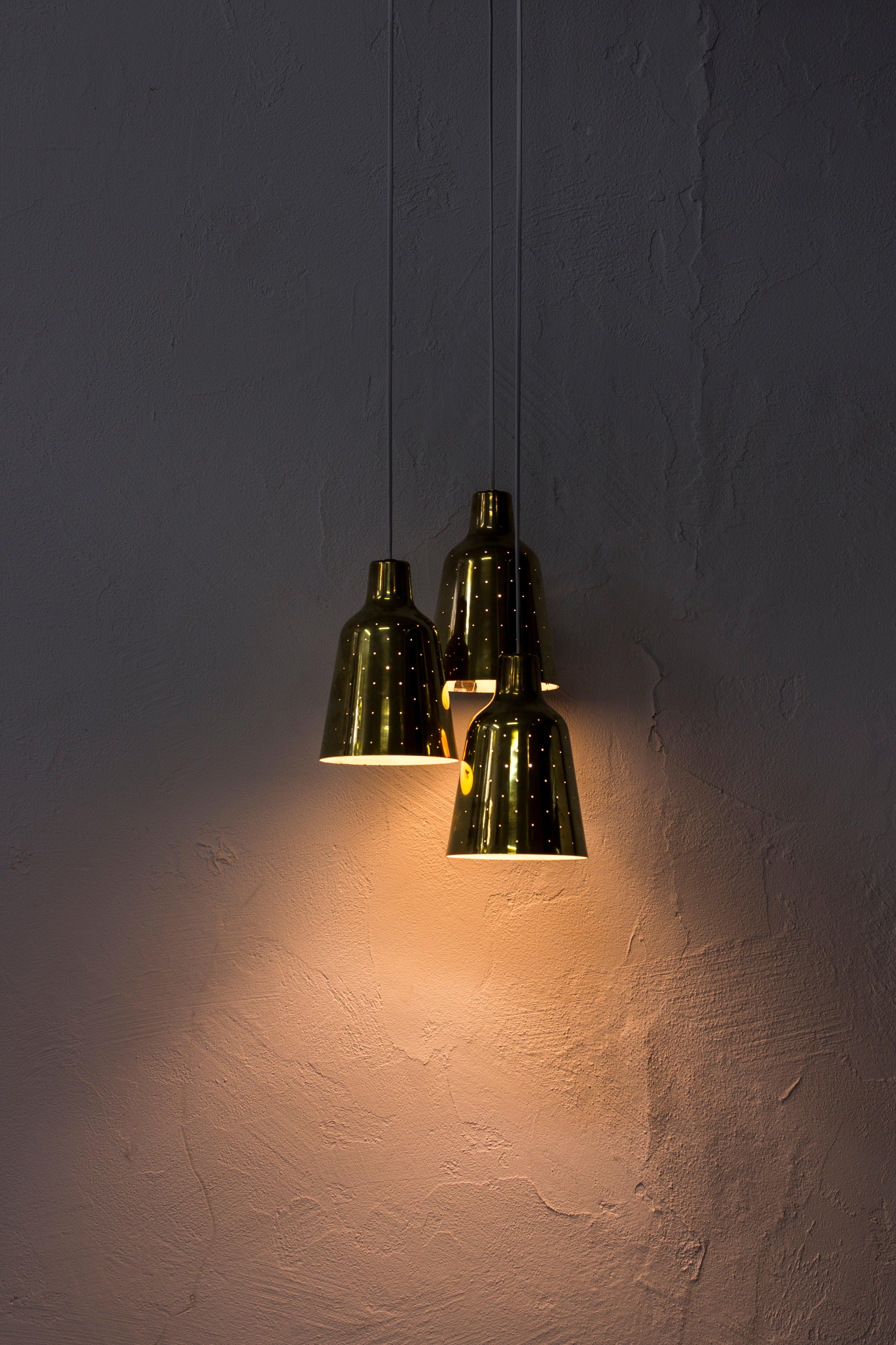 Brass Tripple Ceiling Lamp by Hans Bergström for Ateljé Lyktan, Sweden, 1940s