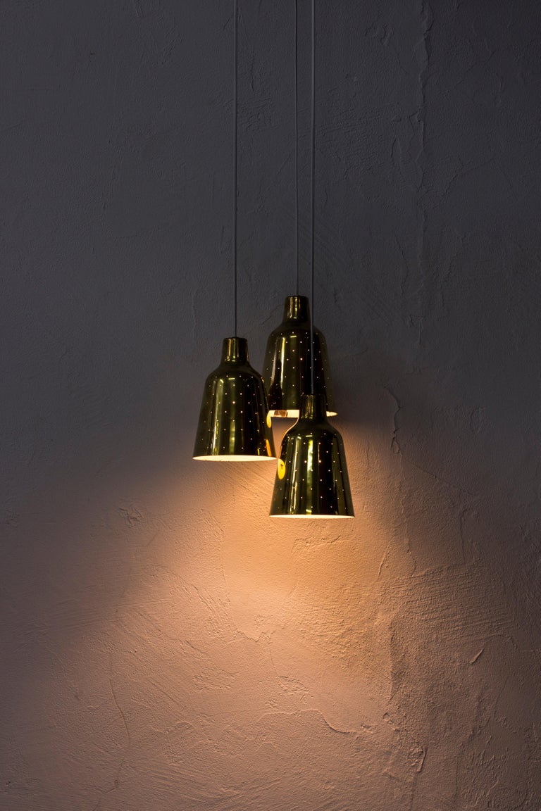 Brass Tripple Ceiling Lamp by Hans Bergström for Ateljé Lyktan, Sweden, 1940s For Sale
