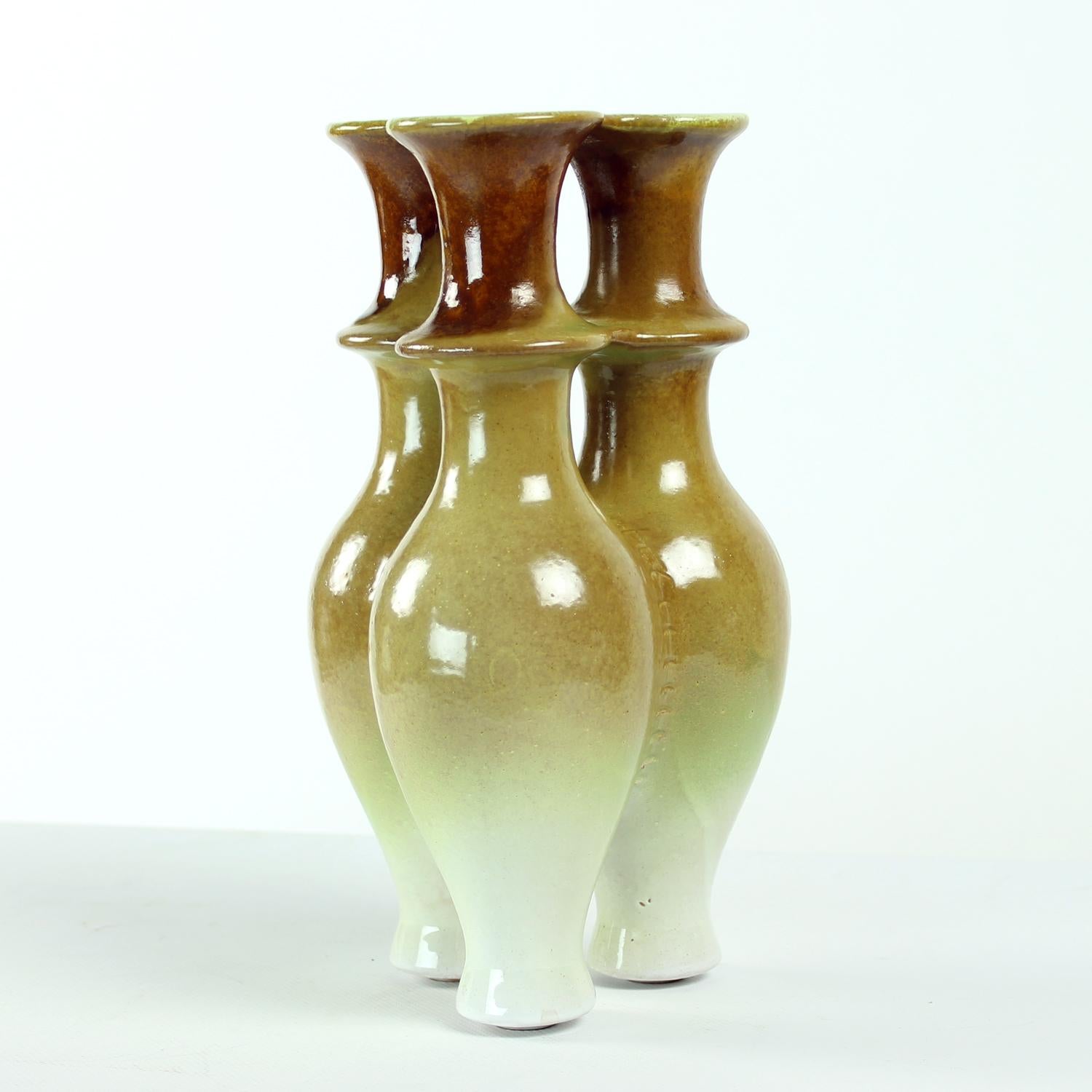 Mid-Century moderno Vaso triplo in ceramica, Cecoslovacchia 1960 in vendita