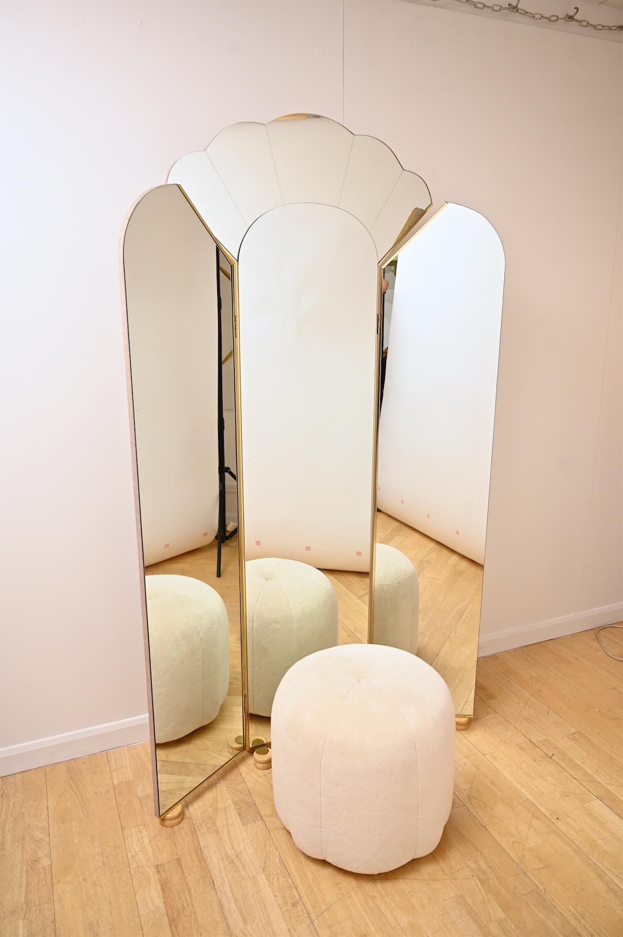 Mid-Century Modern Triptych Floor Standing Mirror C1970 by Alain Delon