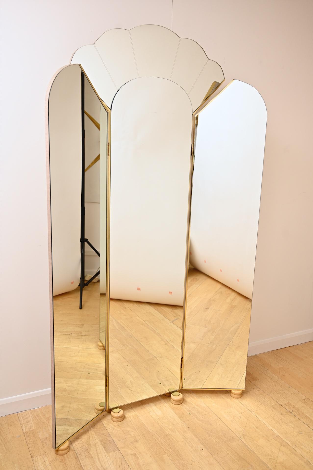 Italian Triptych Floor Standing Mirror C1970 by Alain Delon