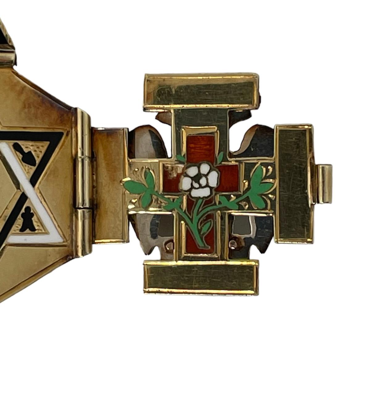 Retro 14K Yellow Gold Enamel Masonic 32nd Degree Double Eagles Triptych Pendant