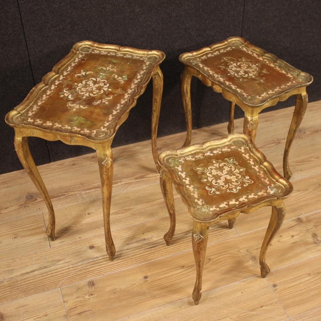 Triptych 20th Century Gold Wood Italian Coffee Tables, 1960 7
