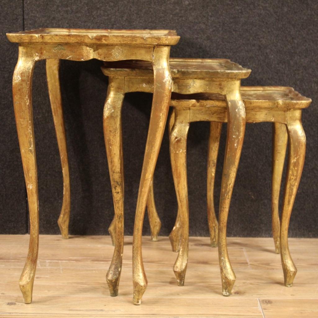 Triptych 20th Century Gold Wood Italian Coffee Tables, 1960 3