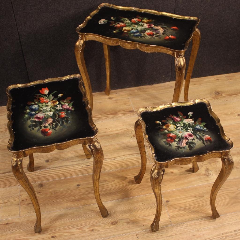 Triptych 20th Century Painted and Giltwood Italian Coffee Tables, 1960 7