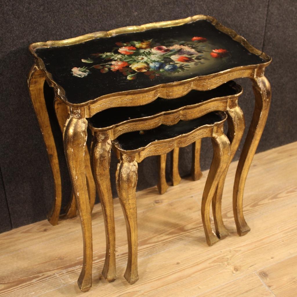Triptych 20th Century Painted and Giltwood Italian Coffee Tables, 1960 4