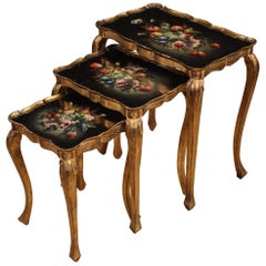Triptych 20th Century Painted and Giltwood Italian Coffee Tables, 1960