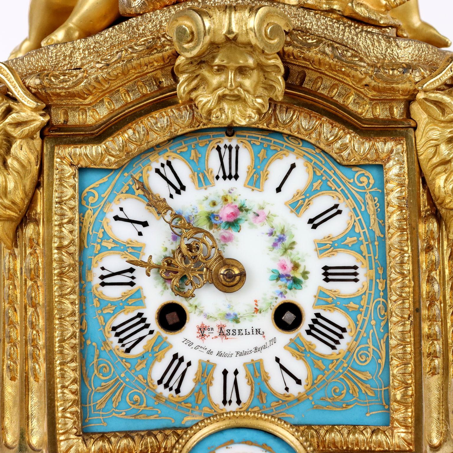Gilt Triptych Asselin Paris Clock, 1870