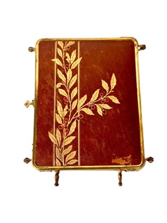 Triptych Barber's Mirror in Gilt Brass and Leather