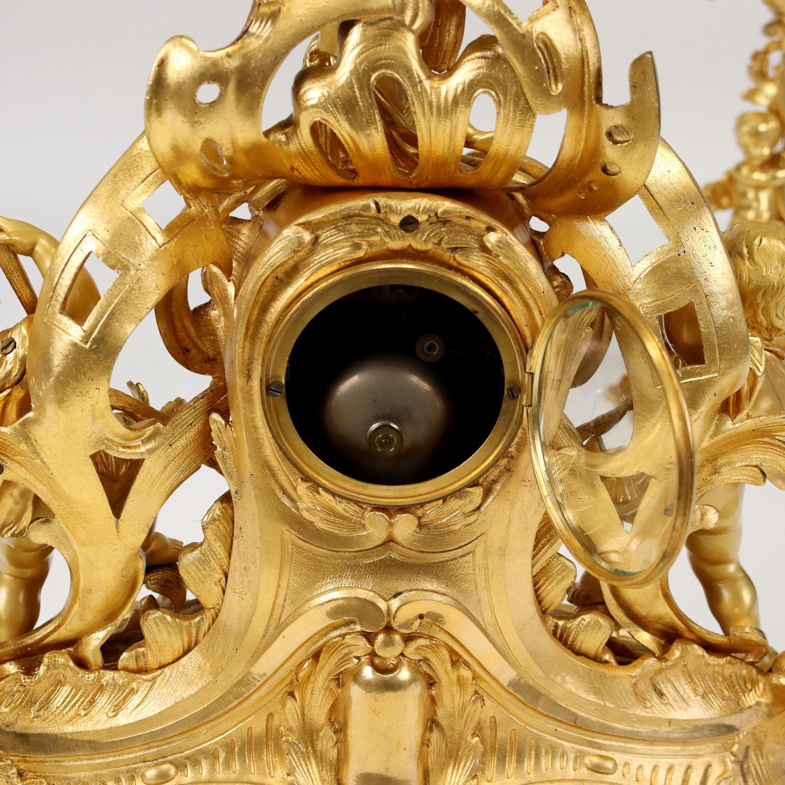 Triptych Bronze Clock G. Raglia Milano, XIXth century 7