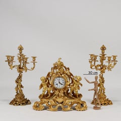 Triptych Bronze Clock G. Raglia Milano, XIXth century