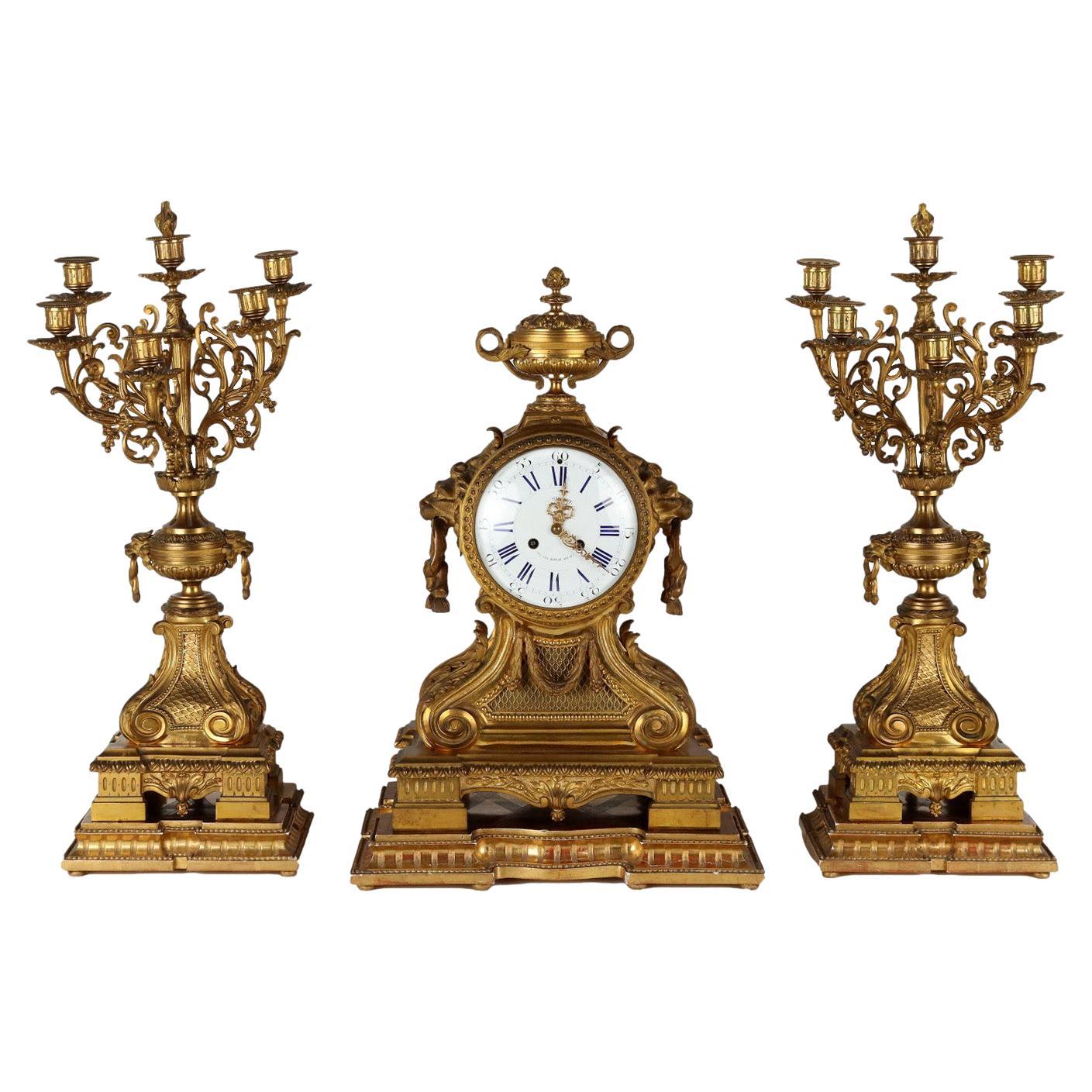 Triptych Clock G. Philippe Palais Royal, 66-67, XIXth century For Sale
