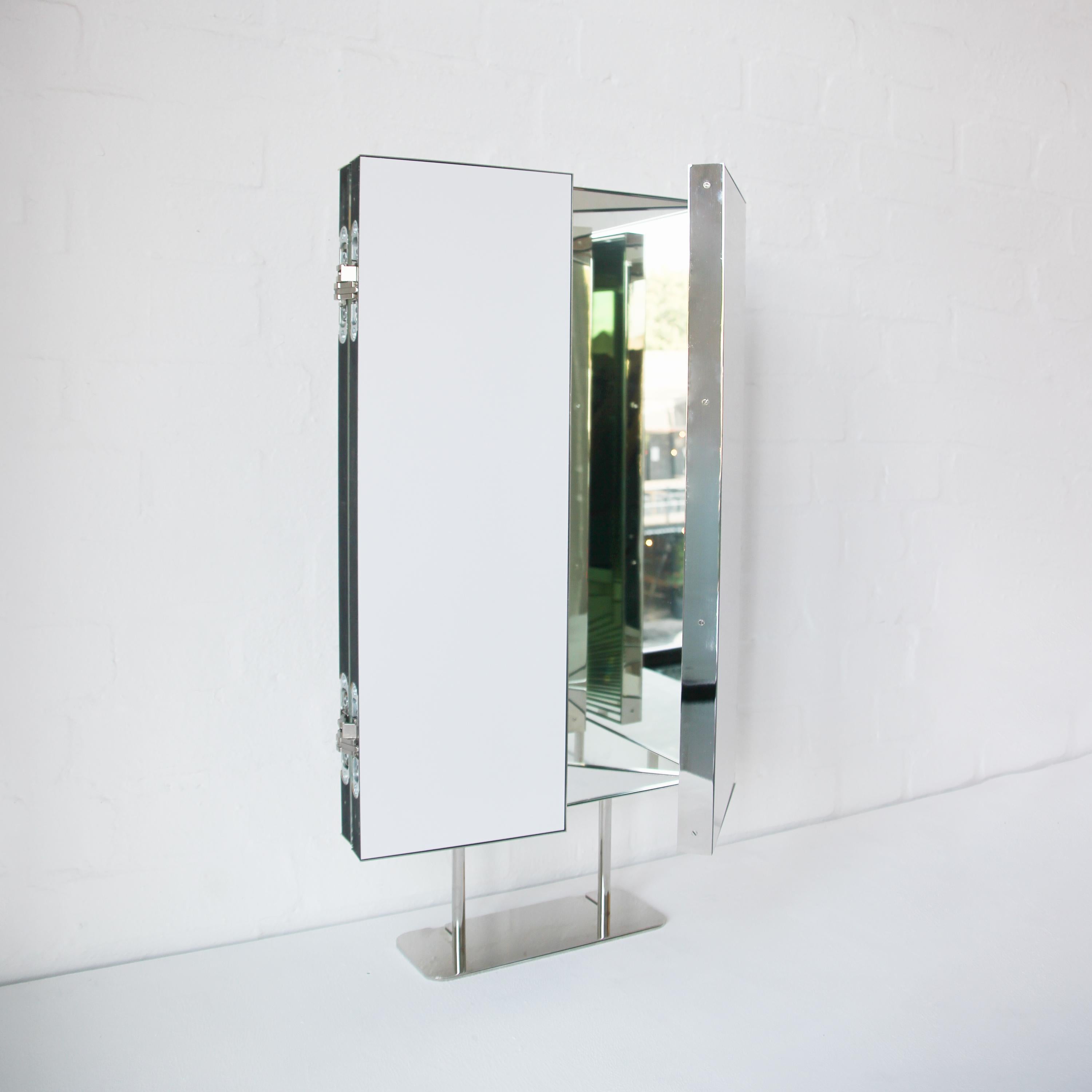 Triptych Countertop Rectangular Mirror with Minimalist Nickel plated Frame For Sale 4