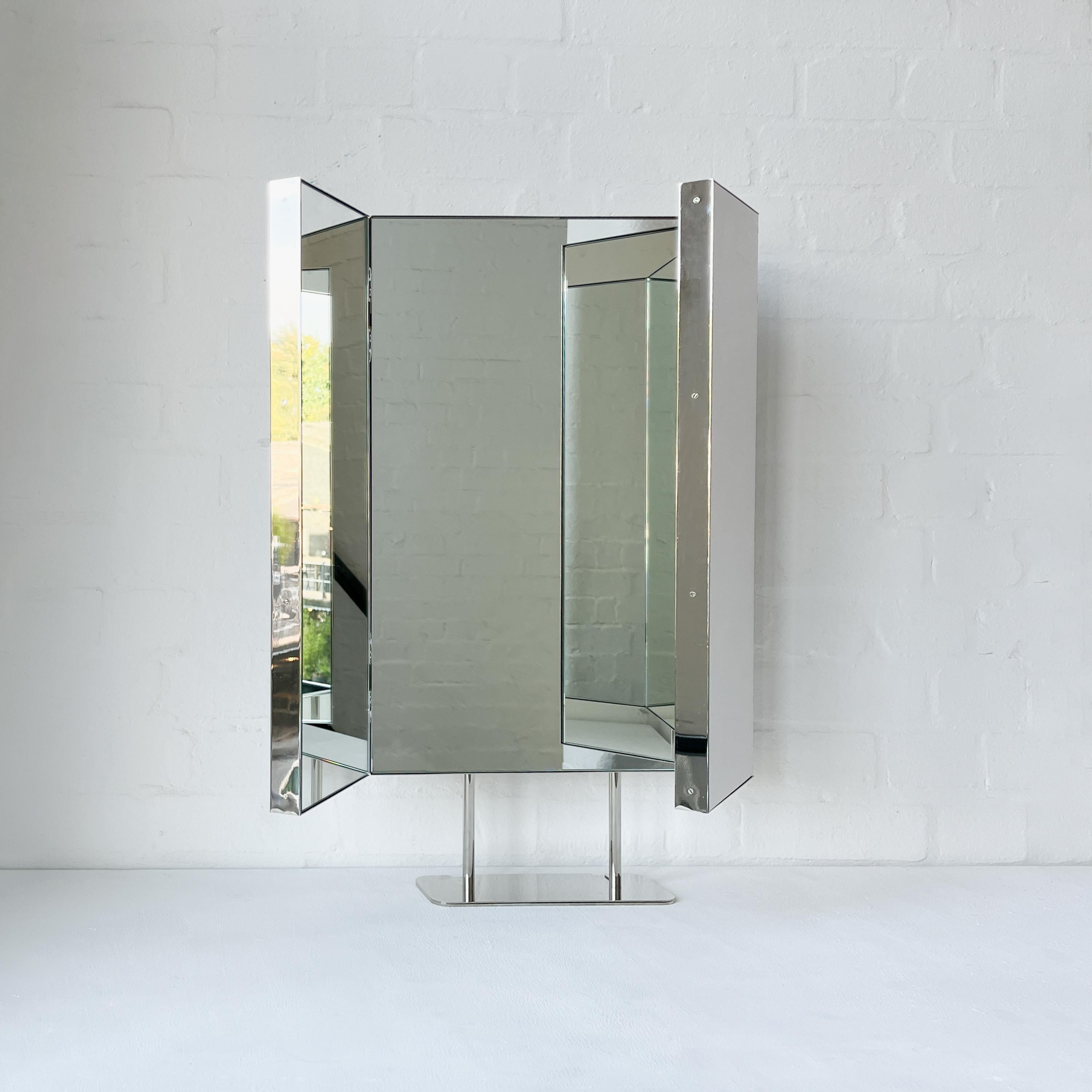 Triptych Countertop Rectangular Mirror with Minimalist Nickel plated Frame For Sale 5