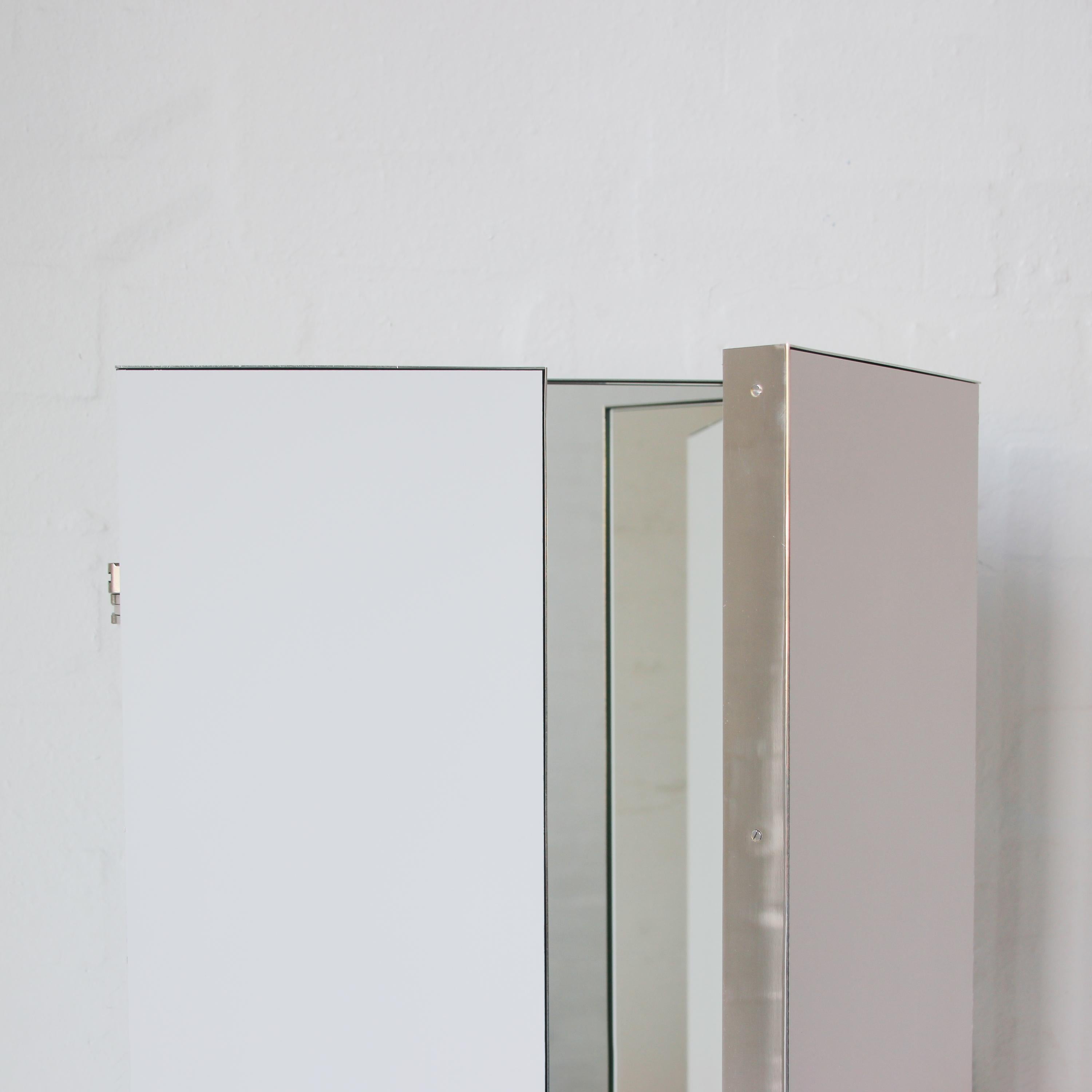 Triptych Countertop Rectangular Mirror with Minimalist Nickel plated Frame For Sale 6