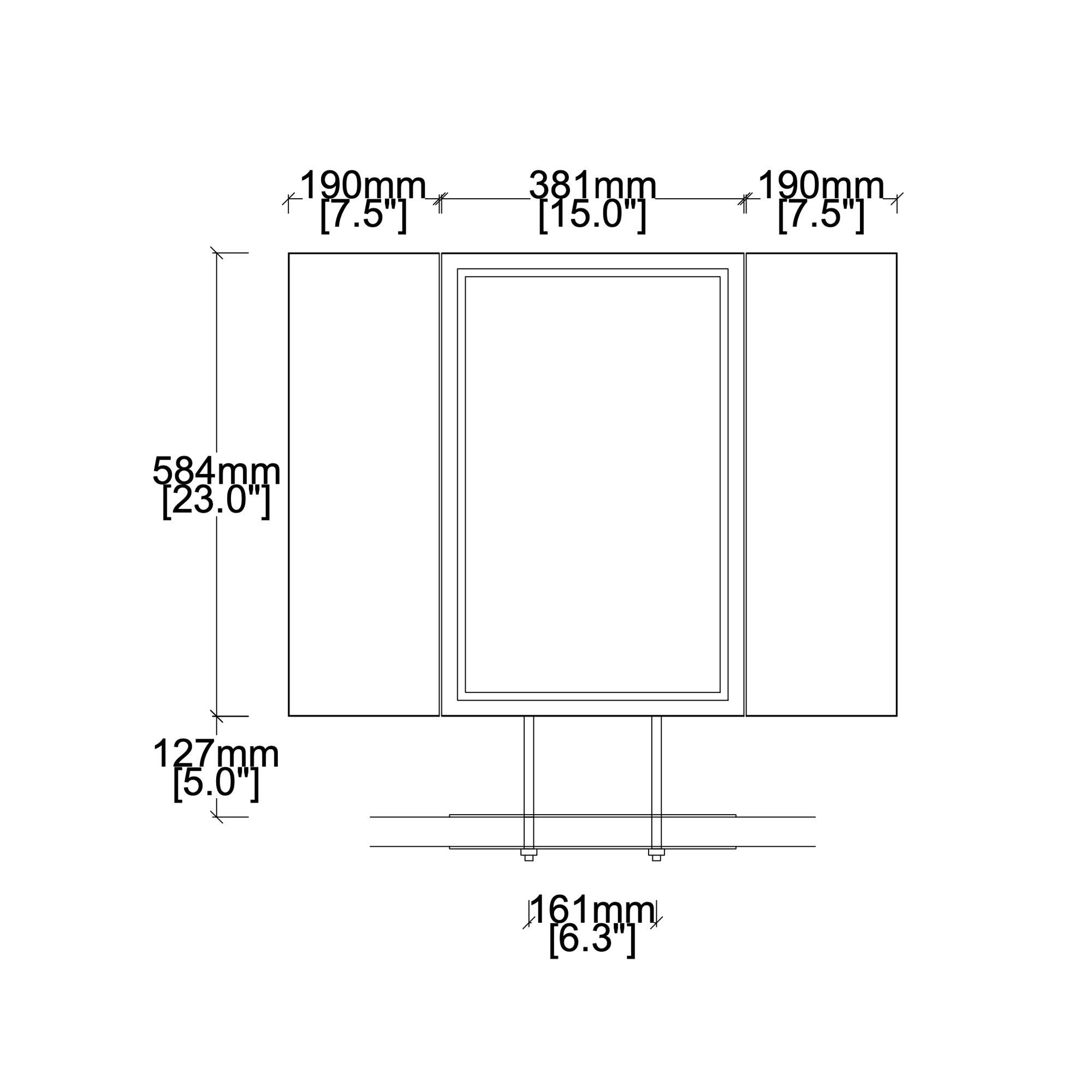 Triptych Countertop Rectangular Mirror with Minimalist Nickel plated Frame For Sale 7
