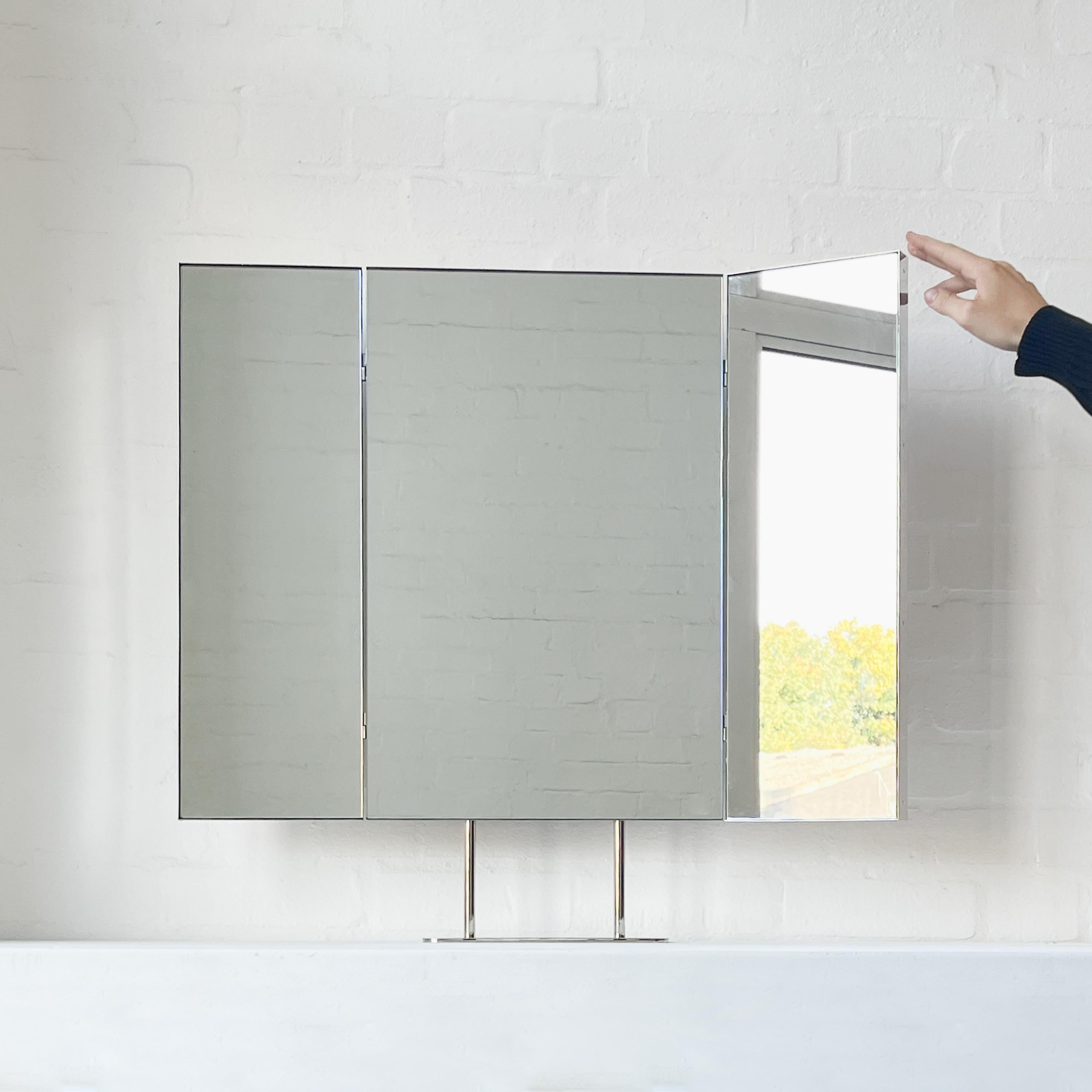 Modern Triptych Countertop Rectangular Mirror with Minimalist Nickel plated Frame For Sale