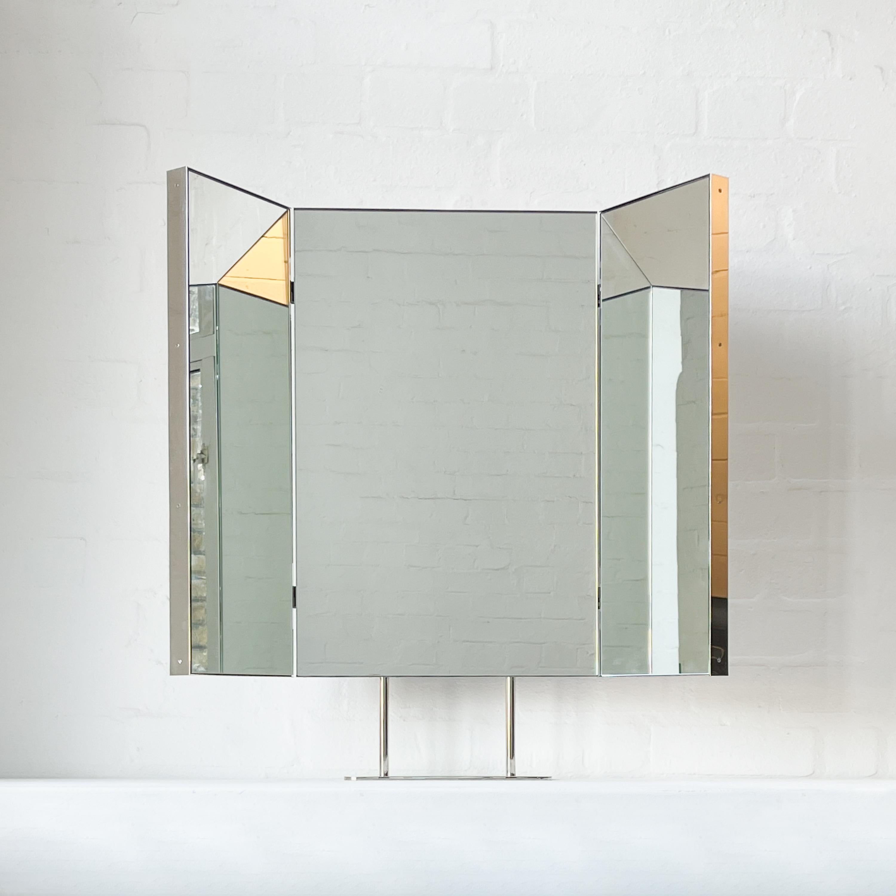 Plated Triptych Countertop Rectangular Mirror with Minimalist Nickel plated Frame For Sale