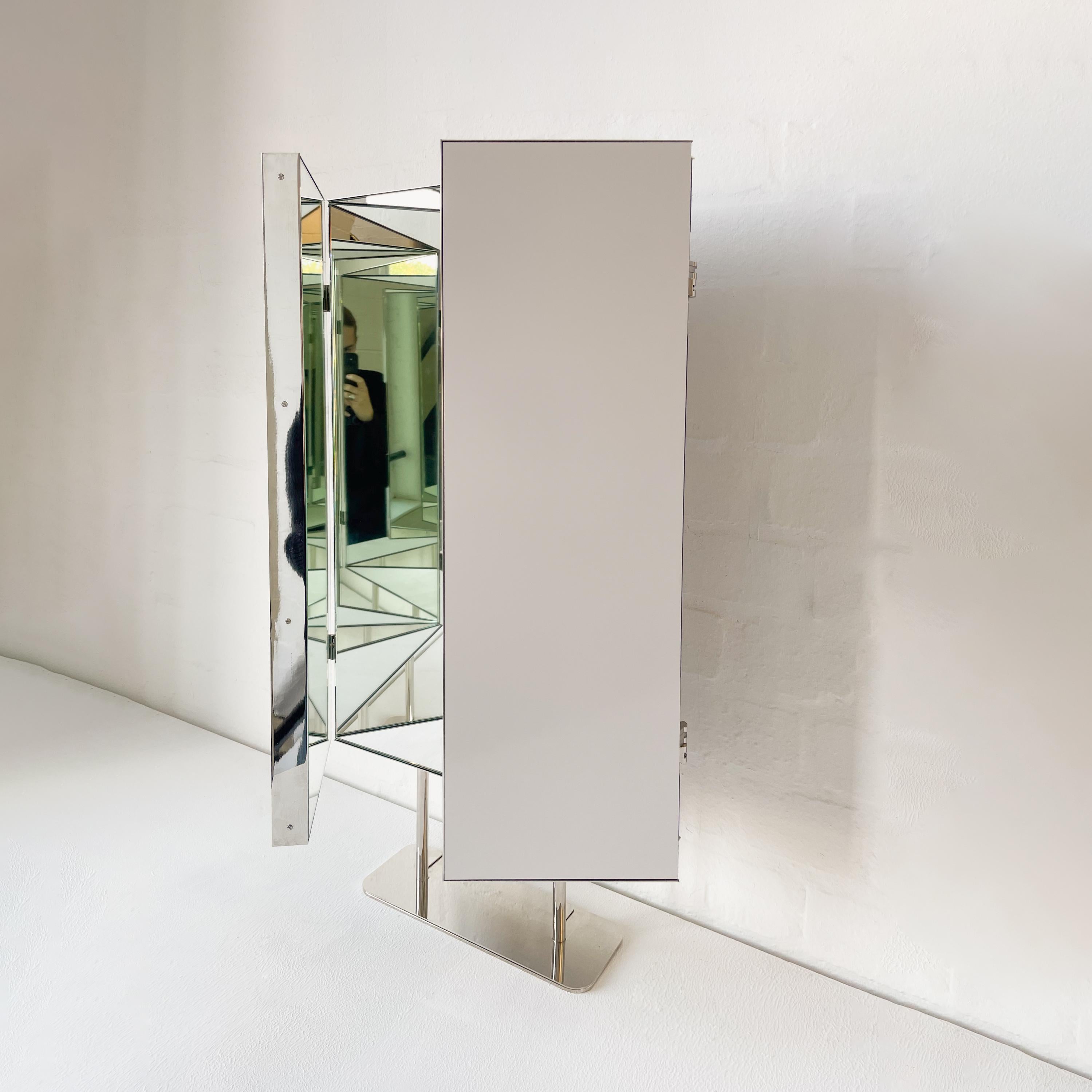 Triptych Countertop Rectangular Mirror with Minimalist Nickel plated Frame For Sale 1