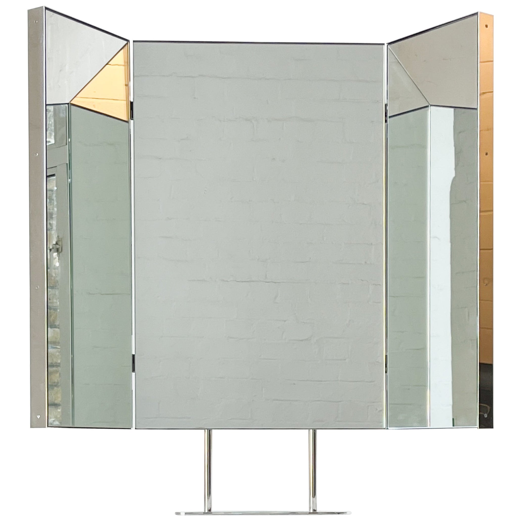 Triptych Countertop Rectangular Mirror with Minimalist Nickel plated Frame