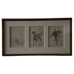 Grabado tríptico que representa a un perro, de Gilles Sorgue, siglo XX